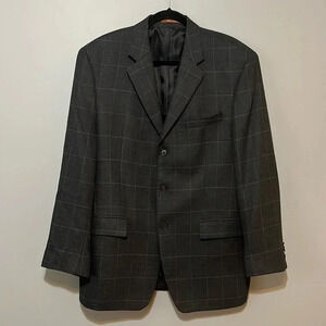 Michael Kors dark gray windowpane check Lambs wool Blazer‎ Men’s 42R Woolmark